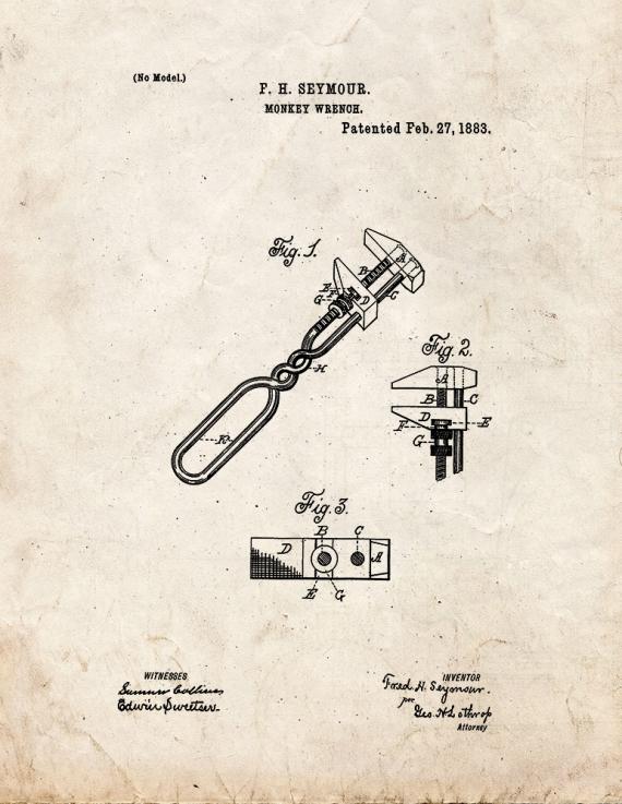 Monkey Wrench Patent Print