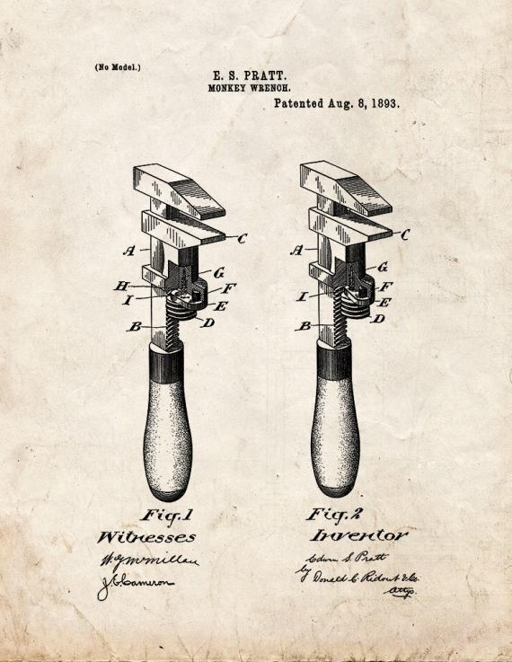 Monkey Wrench Patent Print