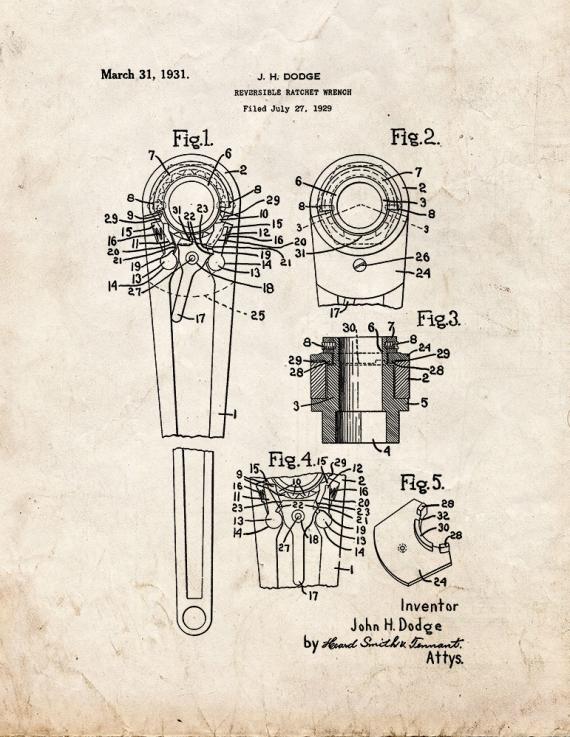 Reversible Ratchet Wrench Patent Print