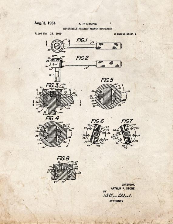 Reversible Ratchet Wrench Mechanism Patent Print