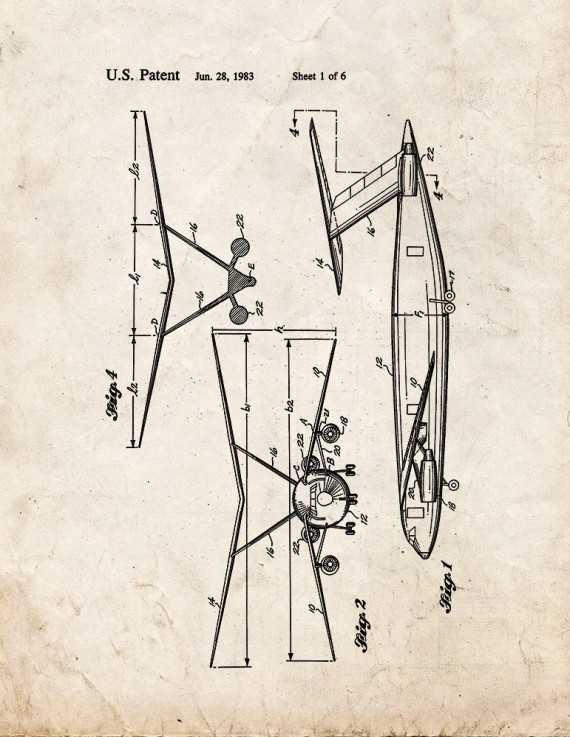 Tandem Wing Airplane Patent Print