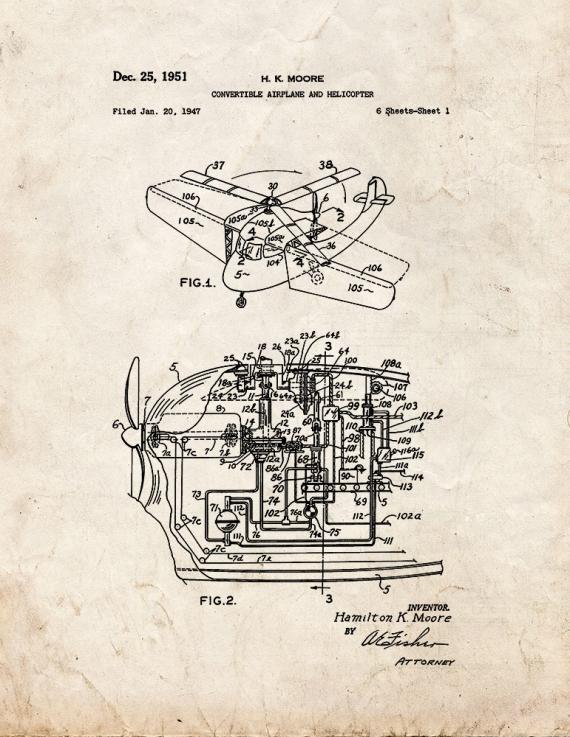 Convertible Airplane and Helicopter Patent Print
