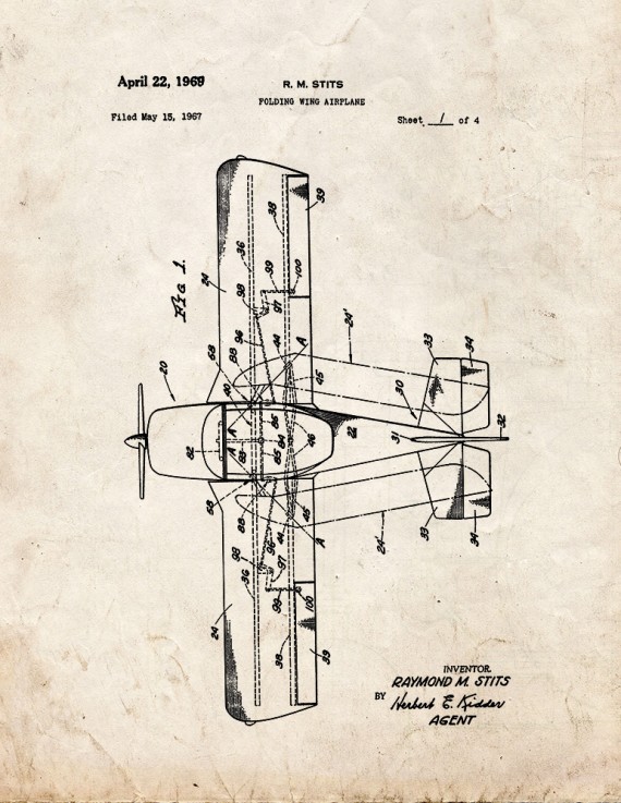 Folding Wing Airplane Patent Print