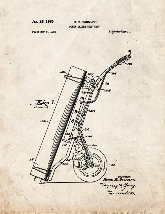 Power Driven Golf Cart Patent Print