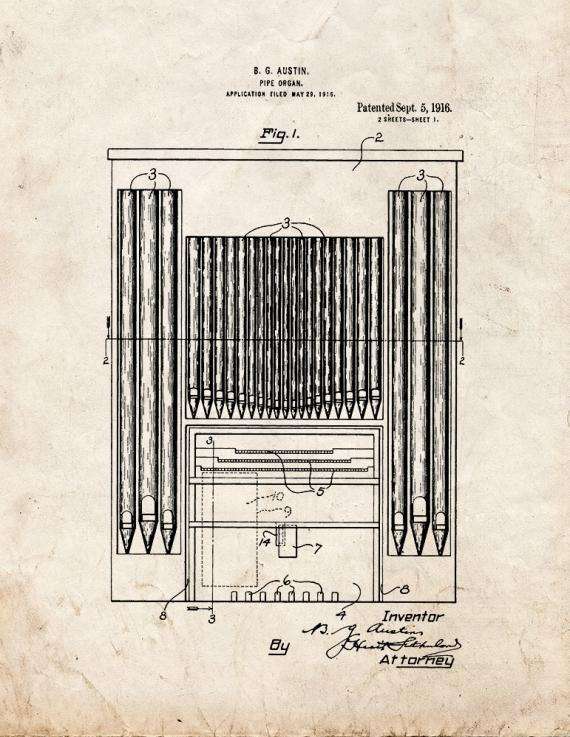 Pipe Organ Patent Print