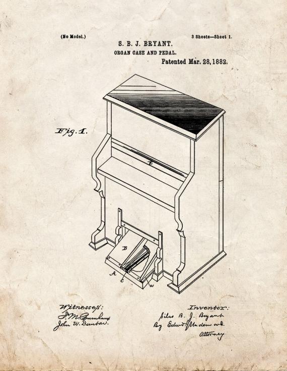 Upright Piano Patent Print