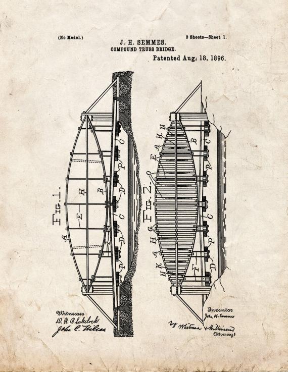 Compound Truss Bridge Patent Print