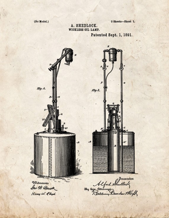 Wickless Oil Lamp Patent Print