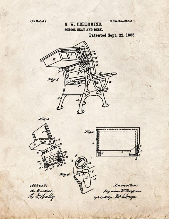 School Seat And Desk Patent Print