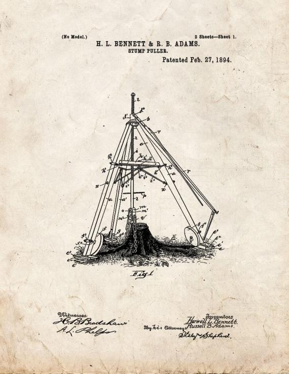 Stump Puller Patent Print