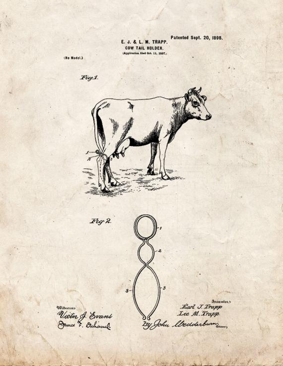 Cow Tail Holder Patent Print