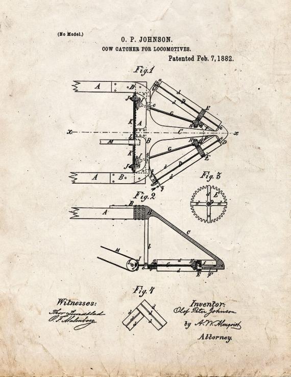 Cow Catcher For Locomotives Patent Print