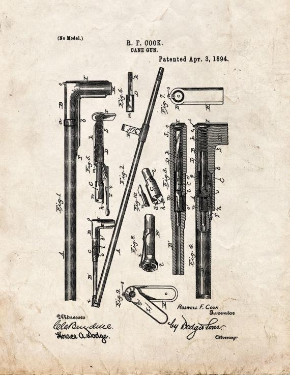 Cane Gun Patent Print