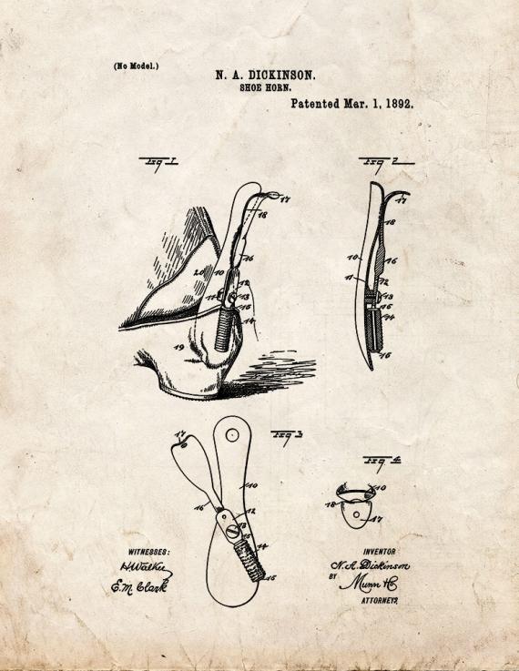 Shoe Horn Patent Print