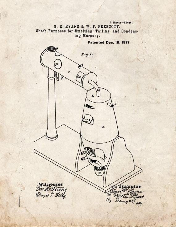Improvement In Shaft-Furnaces For Smelting Tailing And Condensing Mercury Patent Print