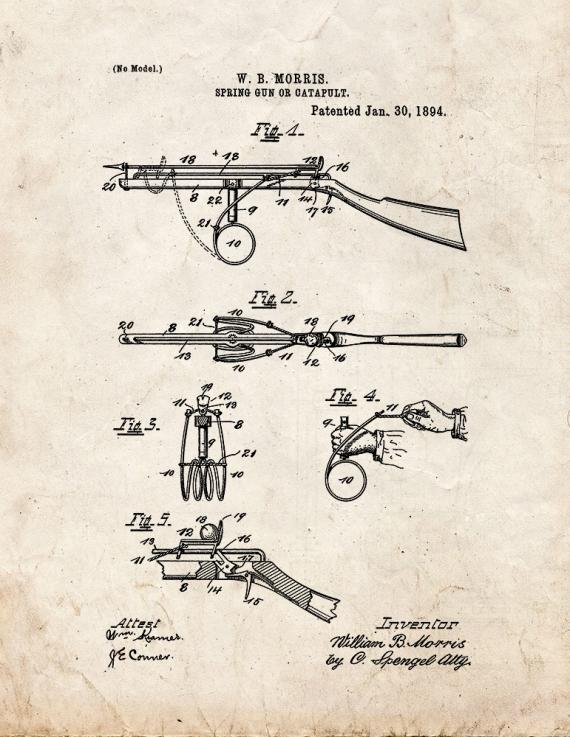 Spring or Catapult Gun Patent Print