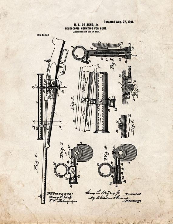 Telescopic Mounting for Guns Patent Print