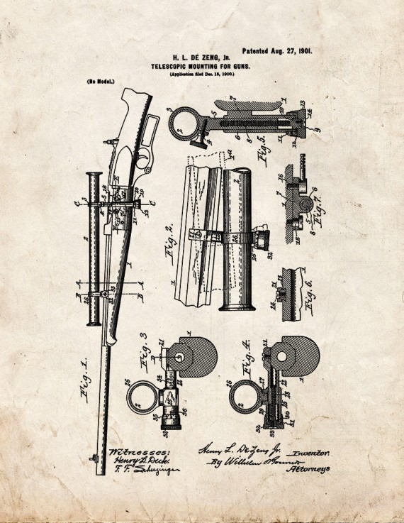 Telescopic Mounting for Guns Patent Print