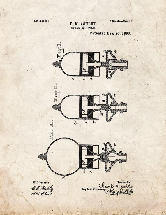 Steam Whistle Patent Print