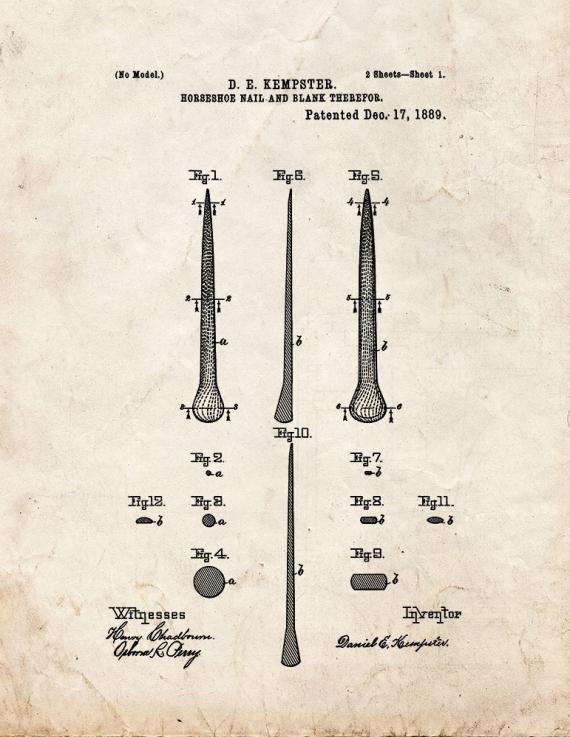Horseshoe Nail Patent Print