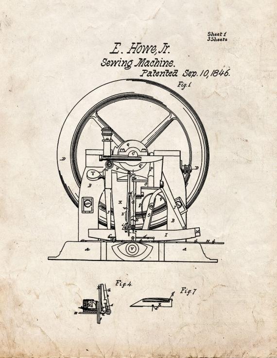 Sewing Machine Patent Print