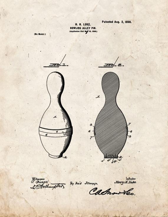 Bowling Alley Pin Patent Print