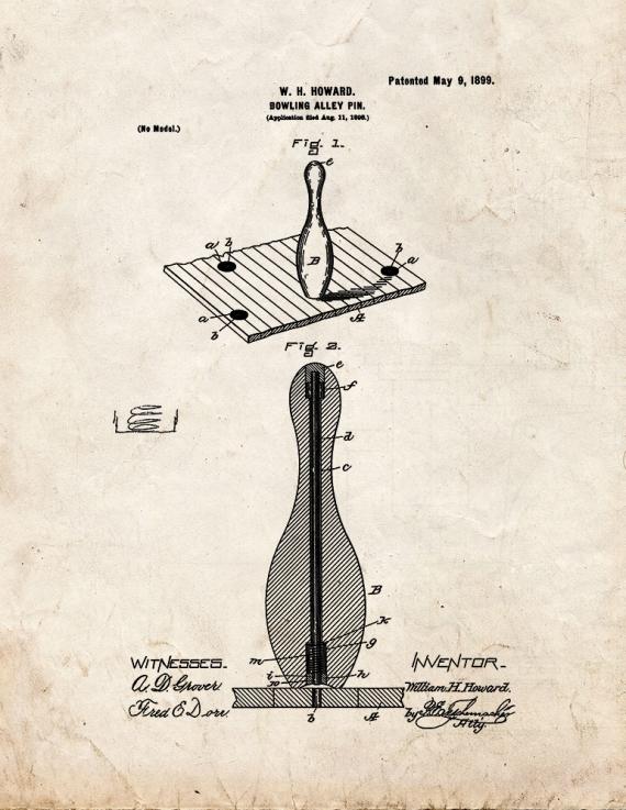 Bowling Alley Pin Patent Print