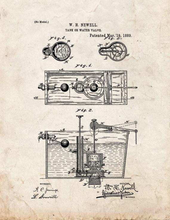 Toilet Tank Valve Patent Print