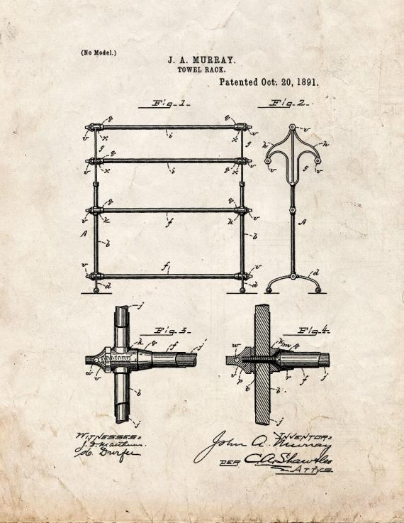 Bathroom Towel Rack Patent Print