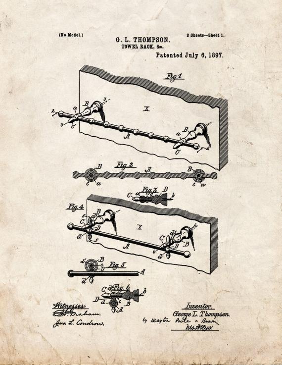 Bathroom Towel Rack Patent Print