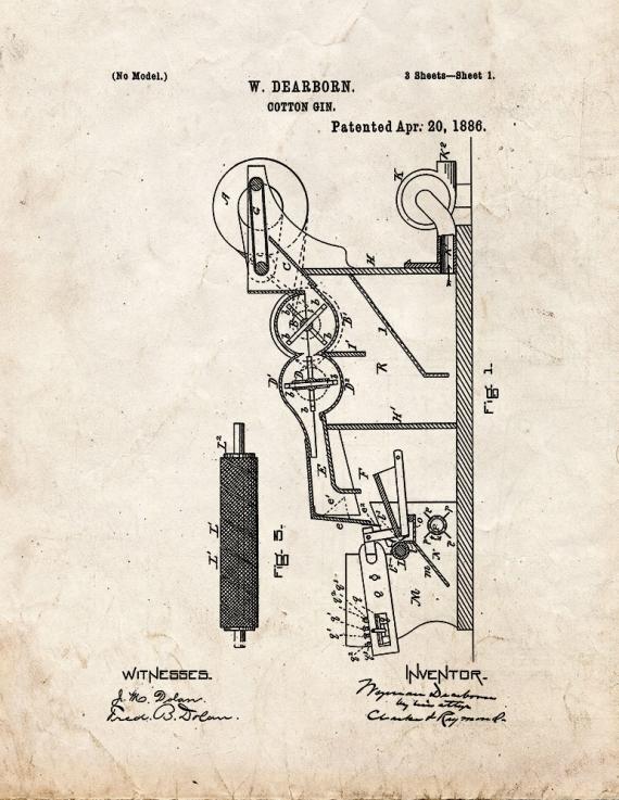 Cotton Gin Patent Print
