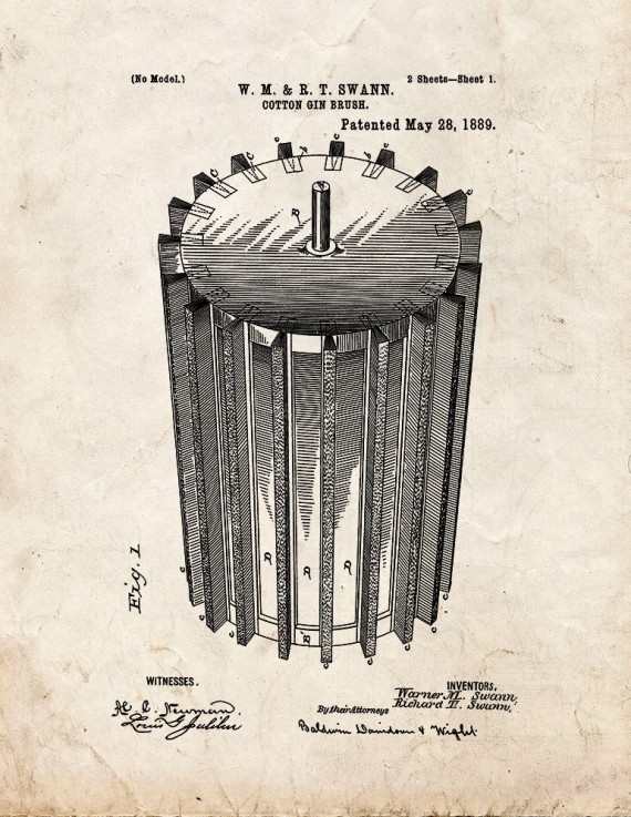 Cotton Gin Brush Patent Print