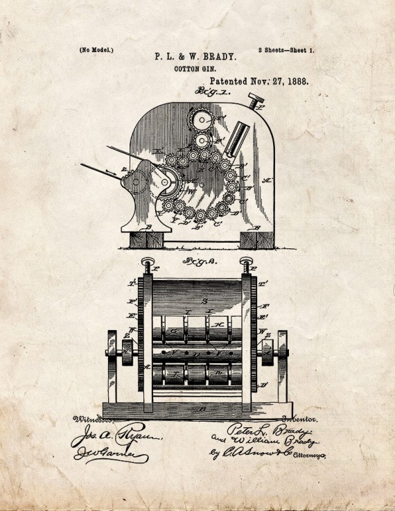 Cotton Gin Patent Print