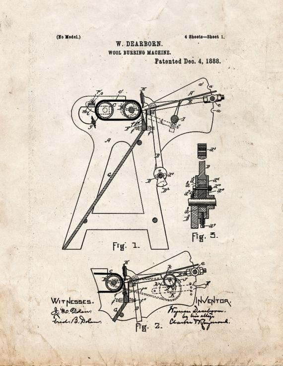 Wool Burring Machine Patent Print