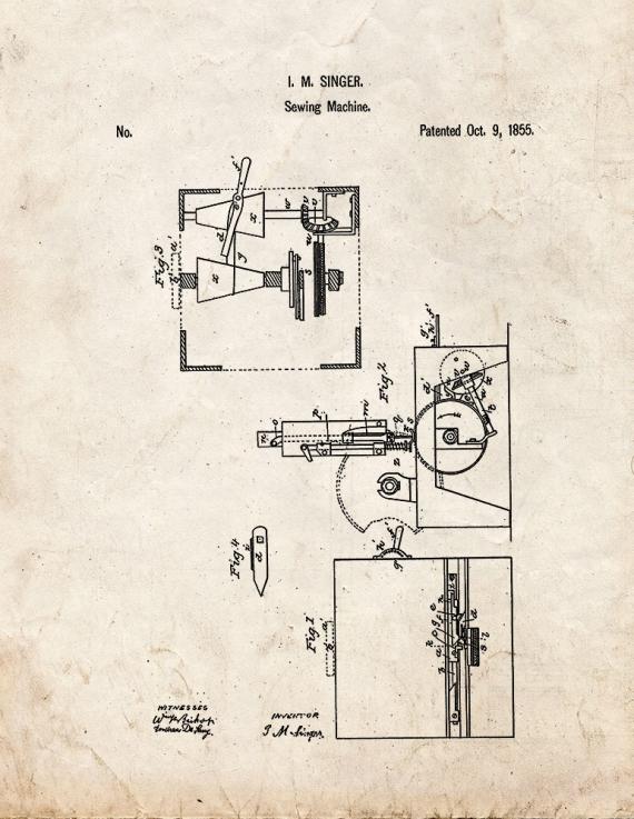 Sewing Machine Patent Print