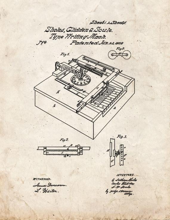 Type Writing Machine Patent Print