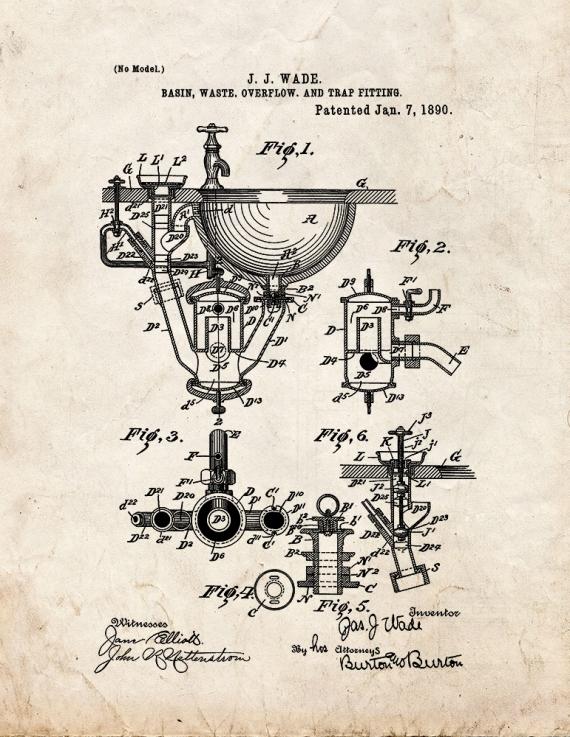 Basin, Waste, Overflow And Trap Fitting Patent Print