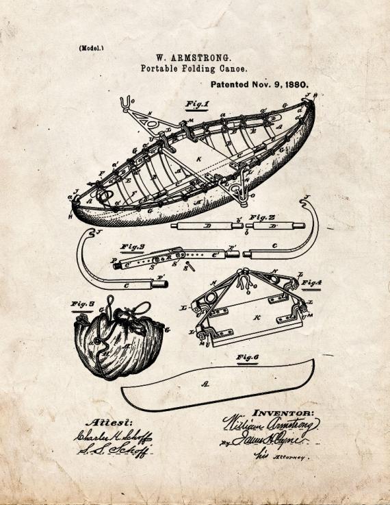 Portable Folding Canoe Patent Print