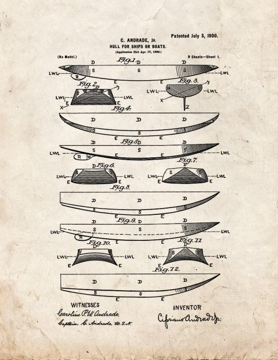 Hull for Ships or Boats Patent Print