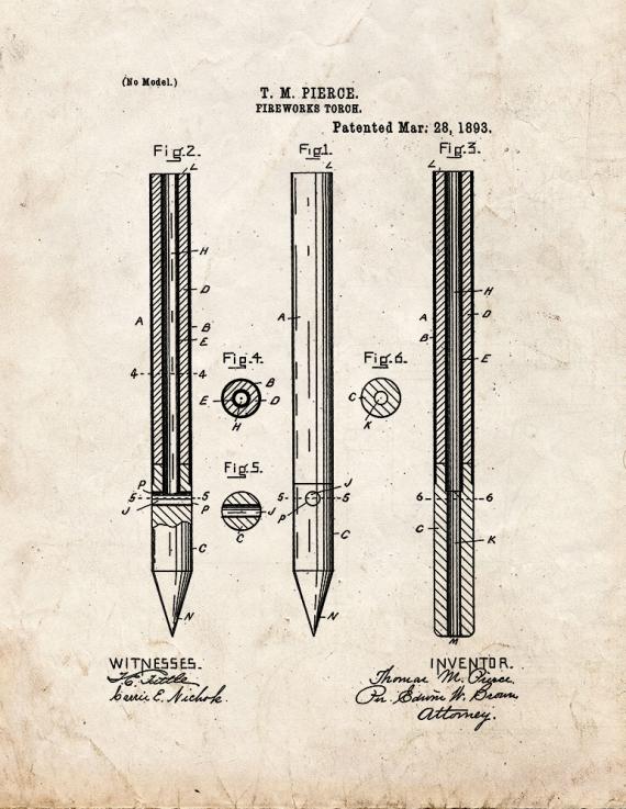 Fireworks Torch Patent Print