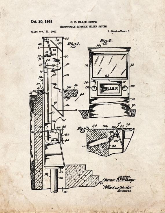 Retractable Sidewalk Teller System Patent Print