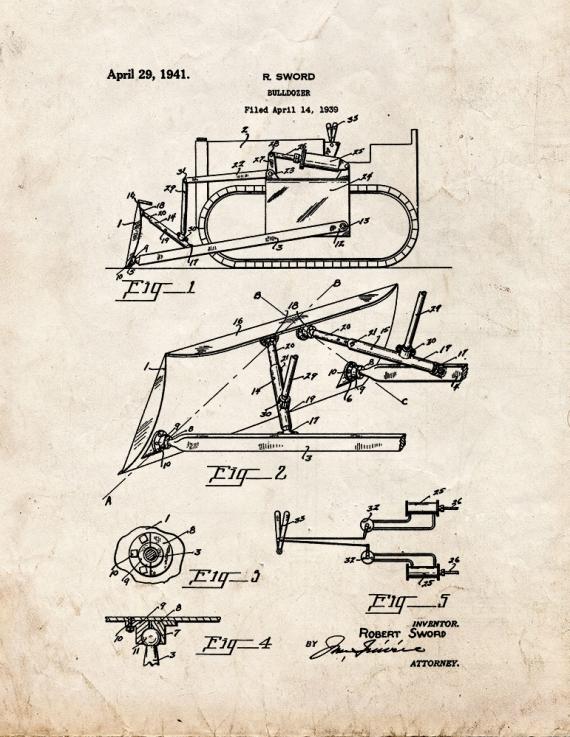 Bulldozer Patent Print