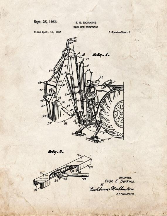 Back Hoe Excavator Patent Print