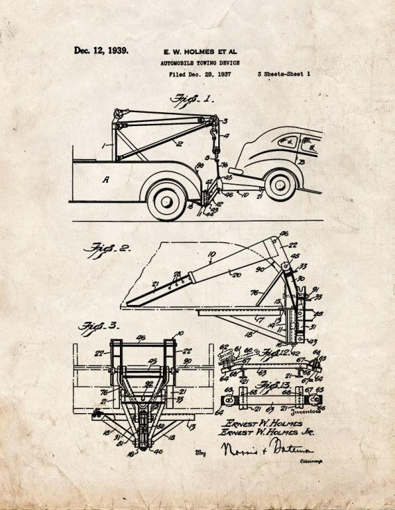 Automobile Towing Device Patent Print
