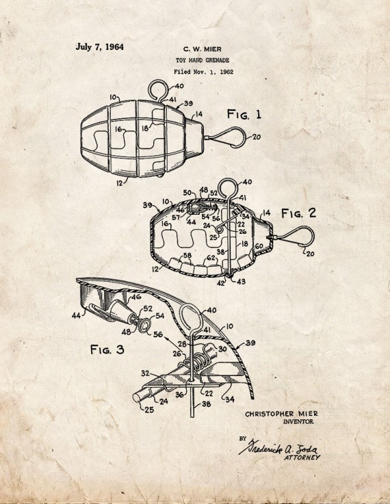 Toy Hand Grenade Patent Print