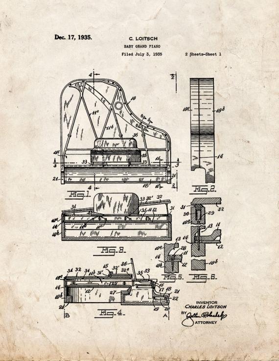 Baby Grand Piano Patent Print