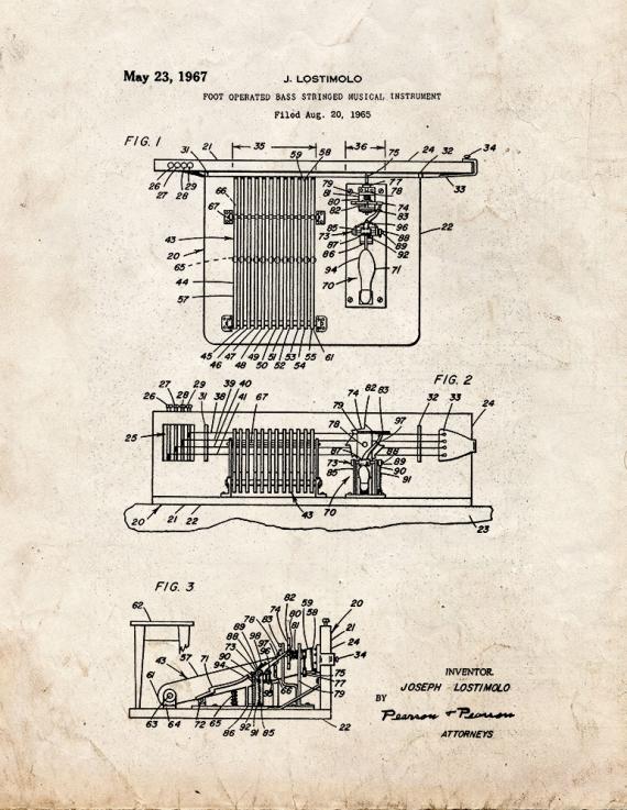 Foot Operated Bass Stringed Musical Instrument Patent Print