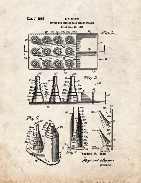 Device for Holding Hair Curler Rollers Patent Print