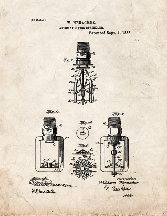 Automatic Fire Sprinkler Patent Print