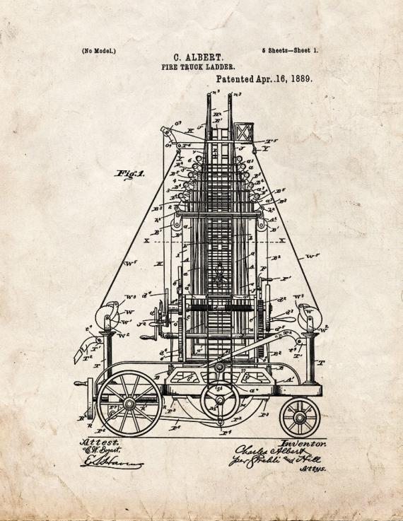Fire Truck Ladder Patent Print